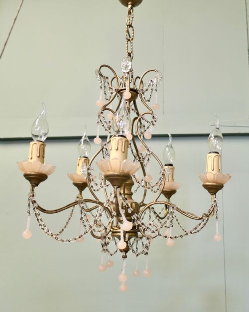 6 BRANCH PINK VENETIAN ART DECO CHANDELIER - ADDITIONAL PHOTO 2