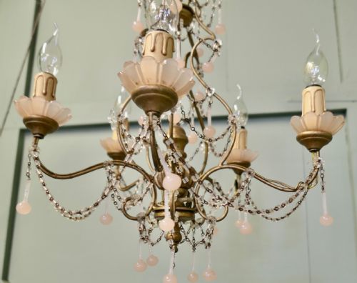 6 BRANCH PINK VENETIAN ART DECO CHANDELIER - ADDITIONAL PHOTO 3