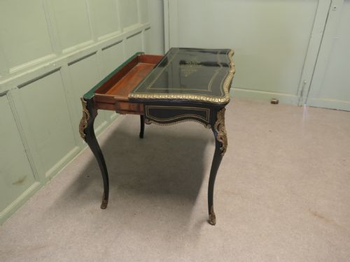 FRENCH LOUIS VX STYLE EBONIZED GAMES TABLE WITH BRASS INLAY - ADDITIONAL PHOTO 2