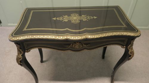 FRENCH LOUIS VX STYLE EBONIZED GAMES TABLE WITH BRASS INLAY - ADDITIONAL PHOTO 4