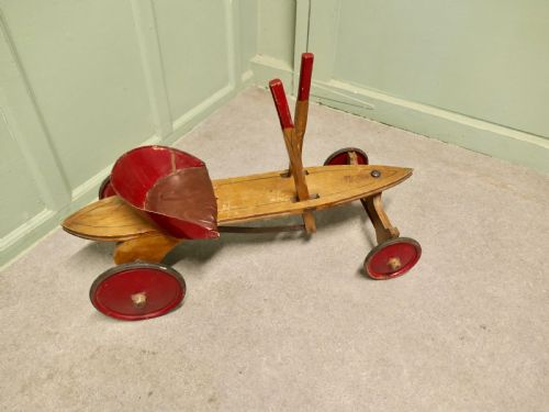 A 1930S PERICLS WOODEN TRICYCLEANTIQUE WOODEN HAND OPERATED CHILDREN'S CAR - ADDITIONAL PHOTO 5