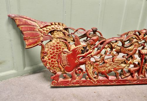 LARGE ORIENTAL CARVED CHINOISERIE DECORATIVE TEMPLE PEDIMENT - ADDITIONAL PHOTO 1