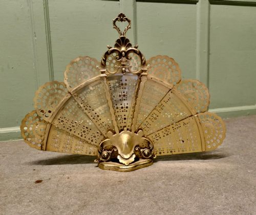 French Folding Brass Fire Screen Peacock’s Tail Fire Guard