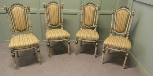 Set of 4 French Upholstered Painted Salon Chairs