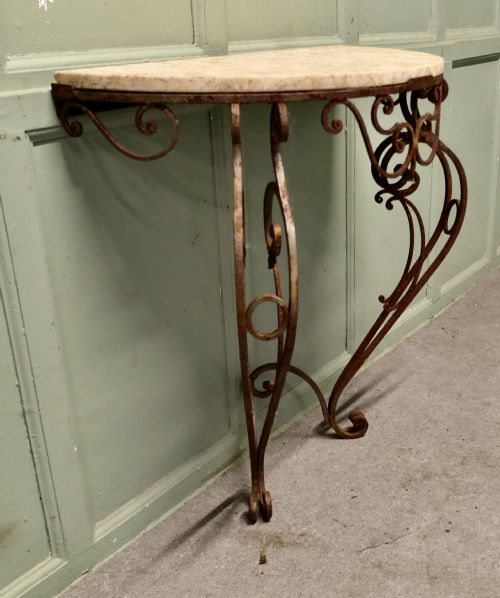 Rustic French Wrought Iron Marble Console or Hall Table