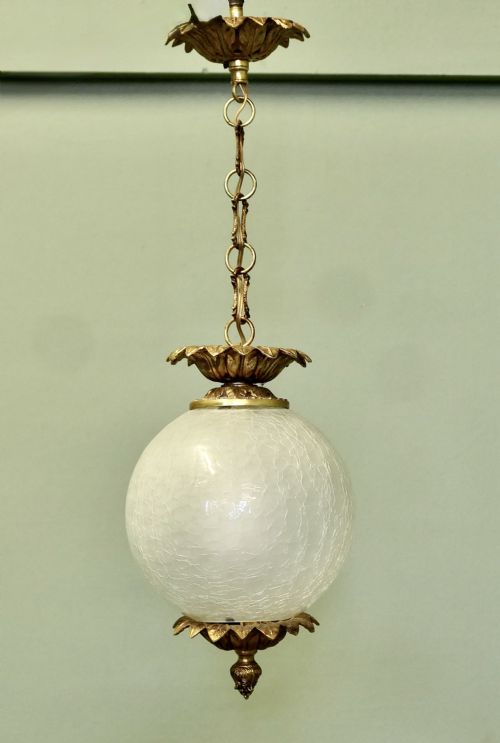 Charming French Art Deco Glass Globe Hanging Pendant Light