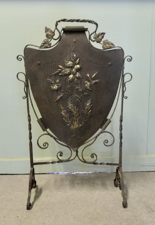 Victorian Arts and Crafts Gothic Shield Iron Fire Screen