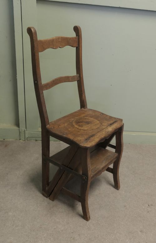 French Metamorphic Step Chair and Rustic Ladder Steps