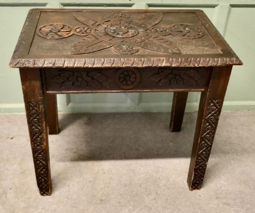 Gothic Style Carved Oak Side Table 