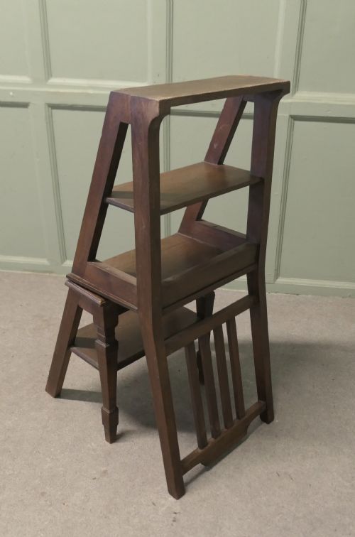 Edwardian Metamorphic Library Steps or Chair Ladder