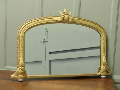 Large Decorative Gilt Arched Over Mantle Mirror