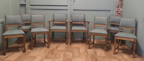 Set of 8 Arts and Crafts Golden Oak Dining Chairs
