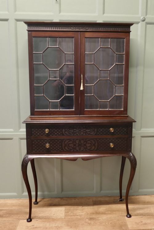 Chinese Chippendale Astral Glazed Mahogany Display Cabinet