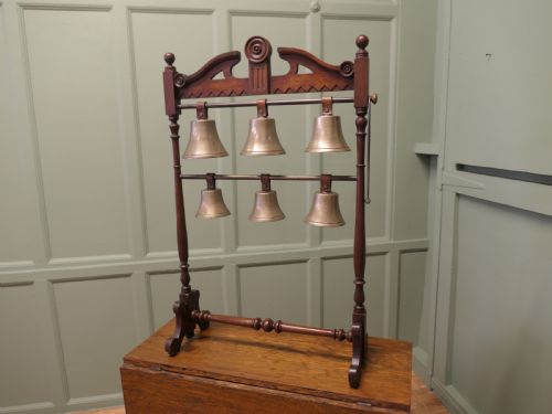 Walnut Rack of 6 Tuned Musical Brass Bells