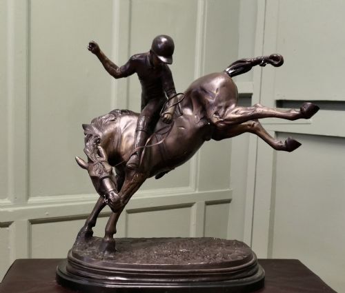 French Bronze Sculpture, Polo Player on Horse Back