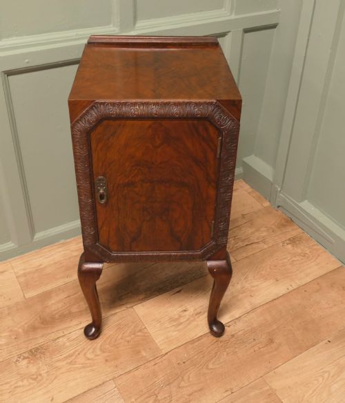 Art Deco Walnut Bedside Cabinet on Cabriole Legs