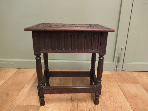 A 19th C Oak Joint Coffin Stool, Occasional Table, Sewing Box