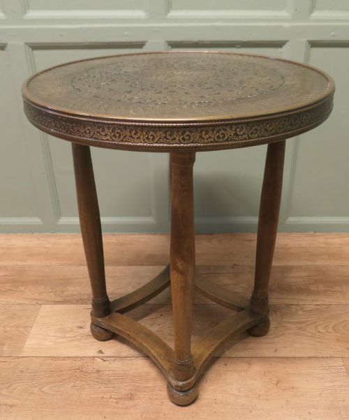 Arts and Crafts Brass Top Table, Peacock
