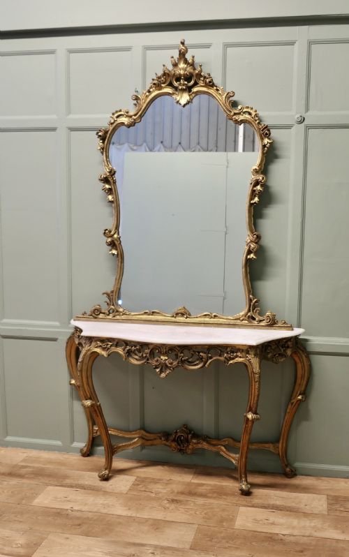 19th Century Italian Console Table and Mirror Set