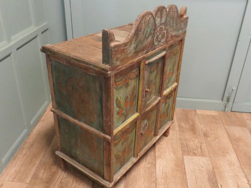 French Folk Art Painted Farmhouse Alpine Wedding Cupboard