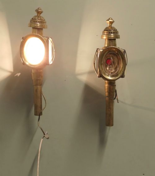 A Pair of French Electrified Brass Carriage Lights, Wall Lanterns  2 Lovely Pieces