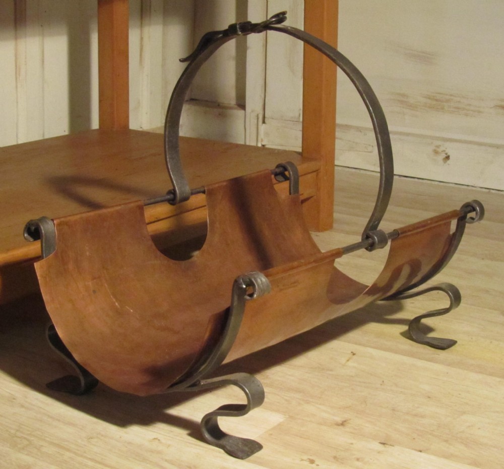 An Art Nouveau Copper and Iron Log Carrier 