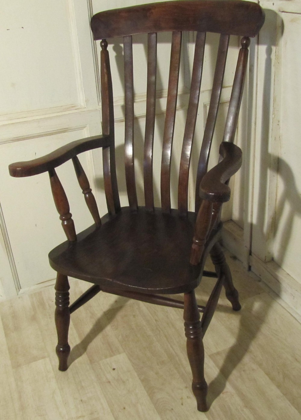 Victorian Beech and Elm Slat Back Carver Chair