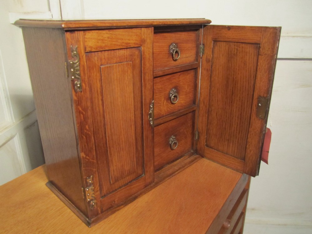 A Victorian Arts and Crafts Golden Oak Collectors Cabinet