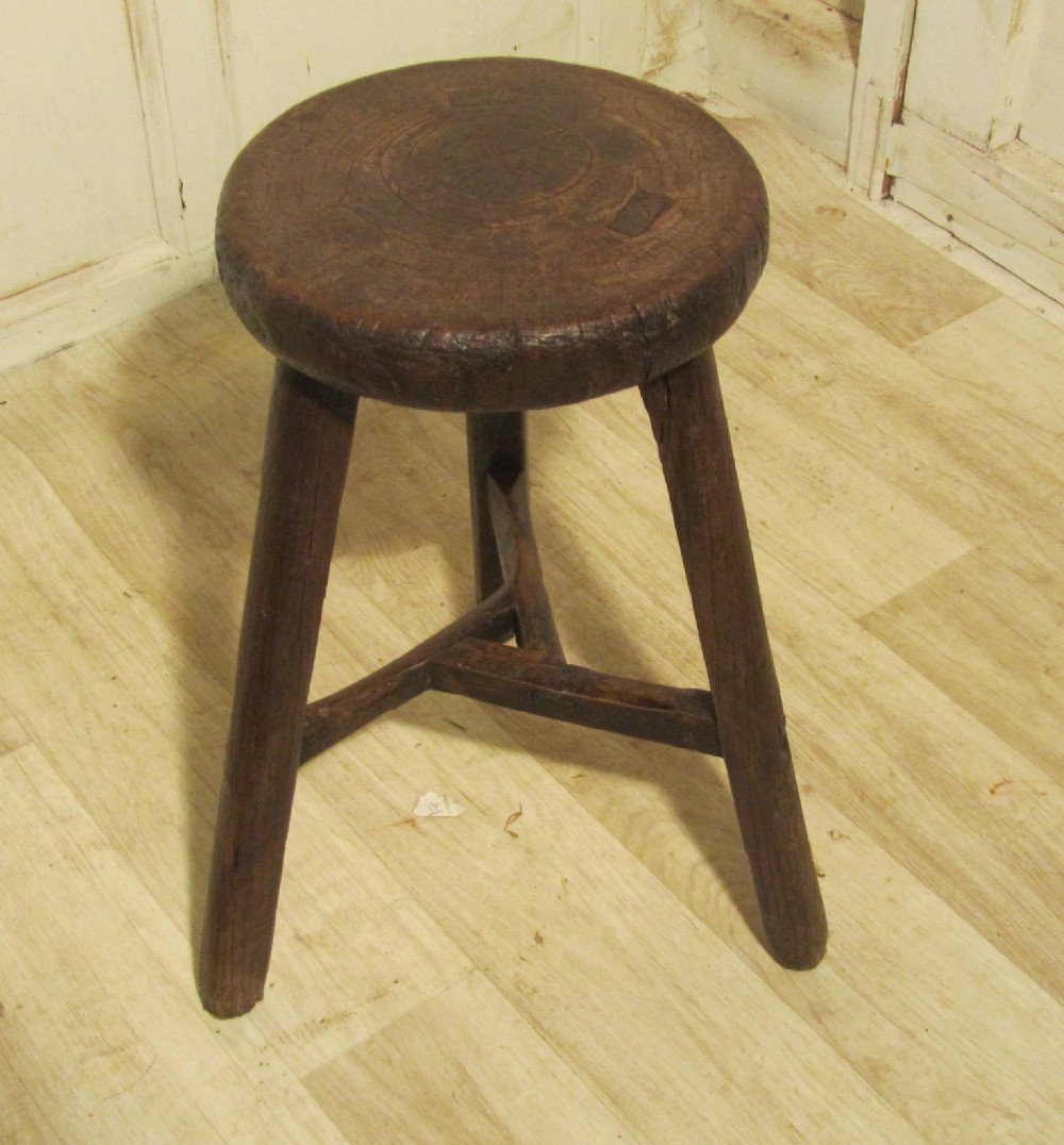 17th Century Elm Cricket Stool or Dairy Stool