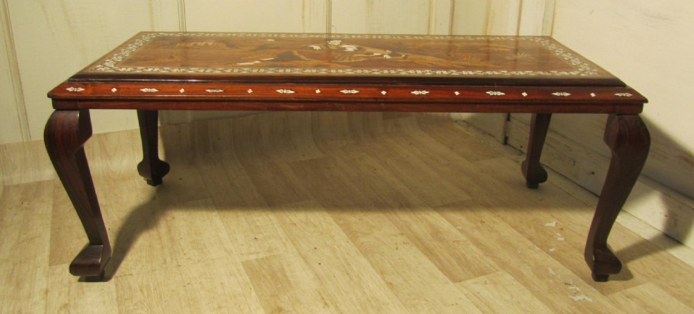 A Stunning Art Deco Inlaid Coffee Table in an Indian Theme