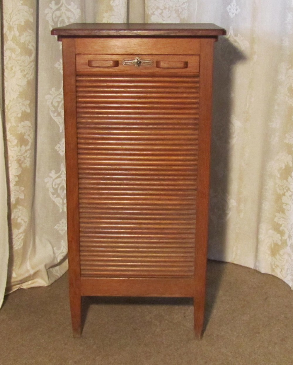 Tambour Fronted Oak Art Deco Filing Cabinet