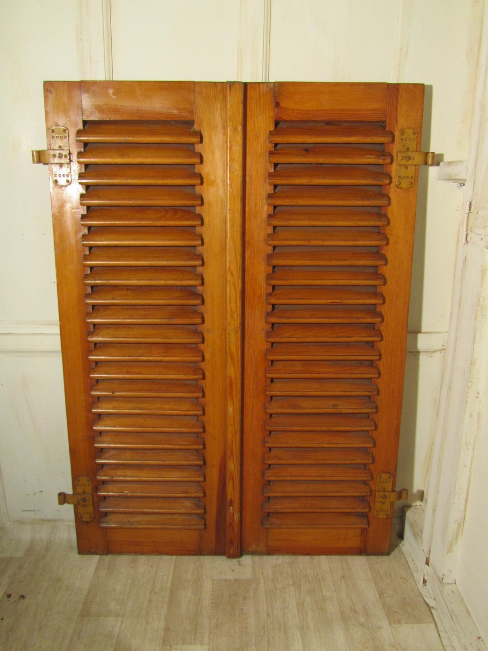 A Pair of Louvered Pine Shutters from a Ship