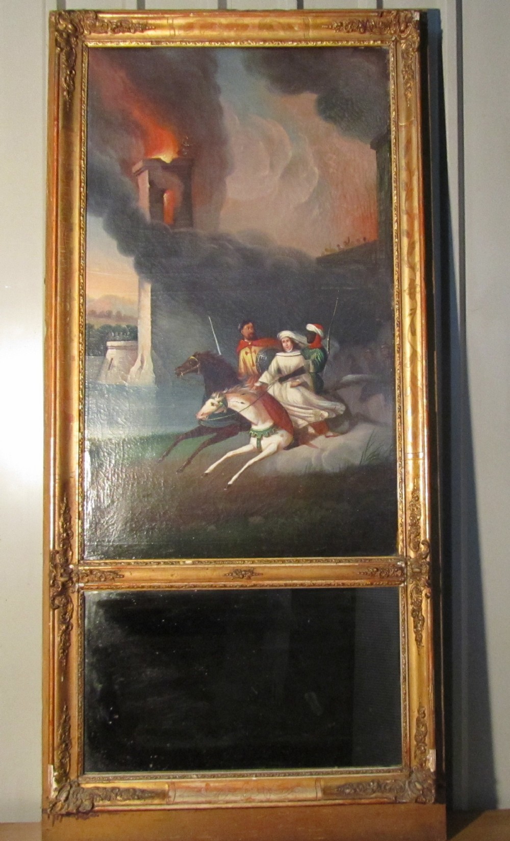 18th Century Italian Oil on Canvas set with a Wall Mirror in a Gilt Frame