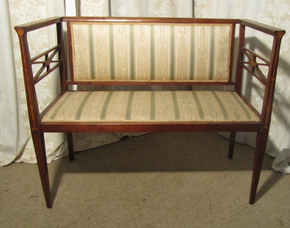 Charming Edwardian Upholstered Inlaid Mahogany Sofa