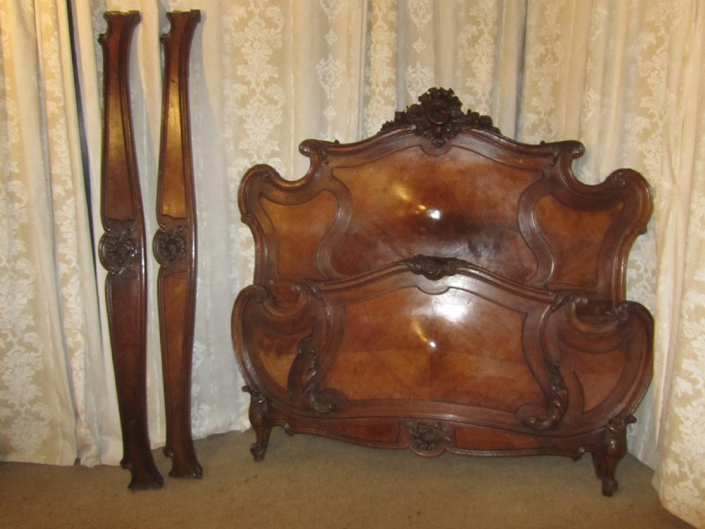 French Carved Mahogany and Walnut Rocco Bombe Double Bed