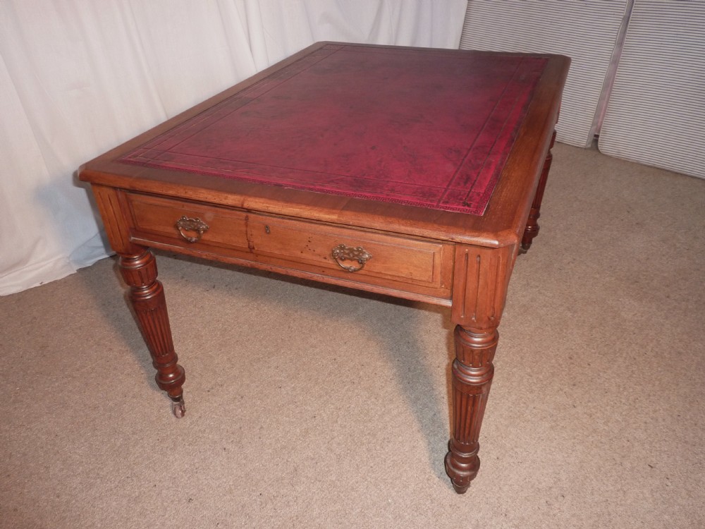 Victorian Mahogany Leather Top Partners Library Table
