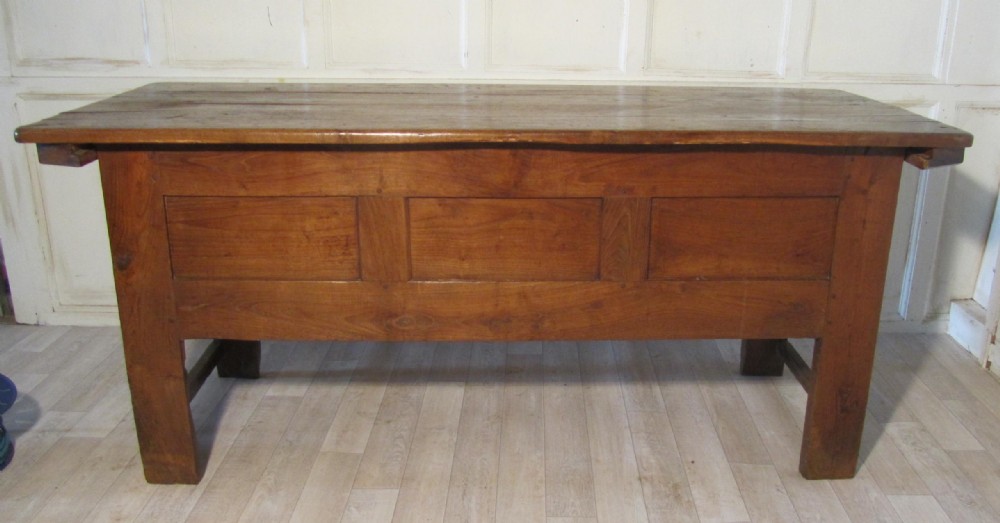 Large French Panelled Elm and Fruit Wood Coffer, Table