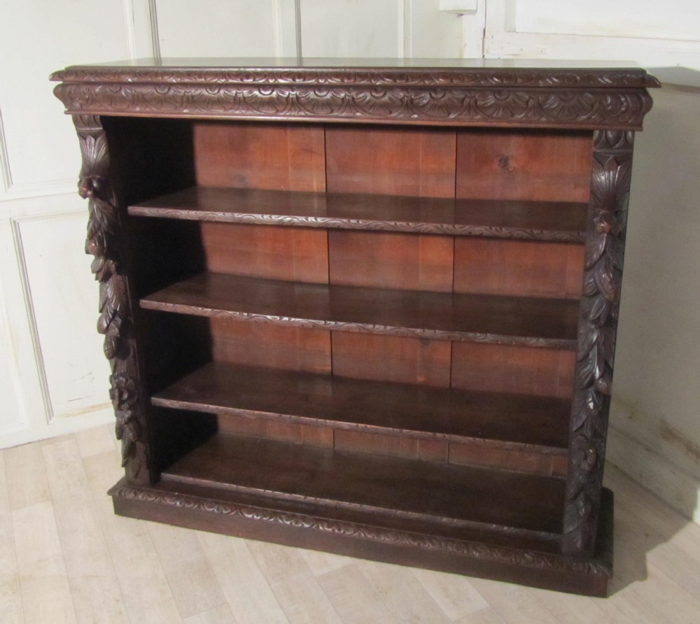 Victorian Green Man Gothic Open Bookcase.