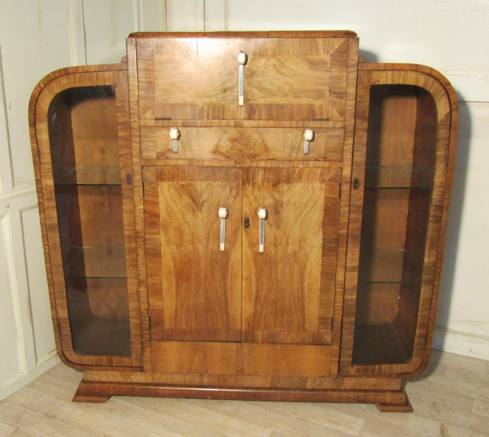 Stylish Art Deco Odeon Style Walnut Cocktail Cabinet