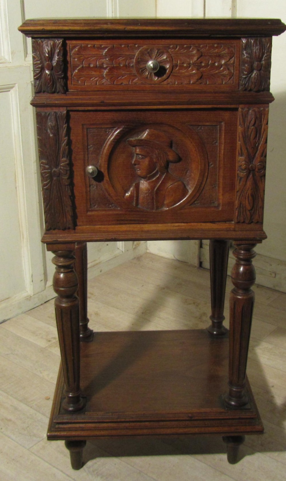 French Carved Oak Night Table or Bedside Cupboard