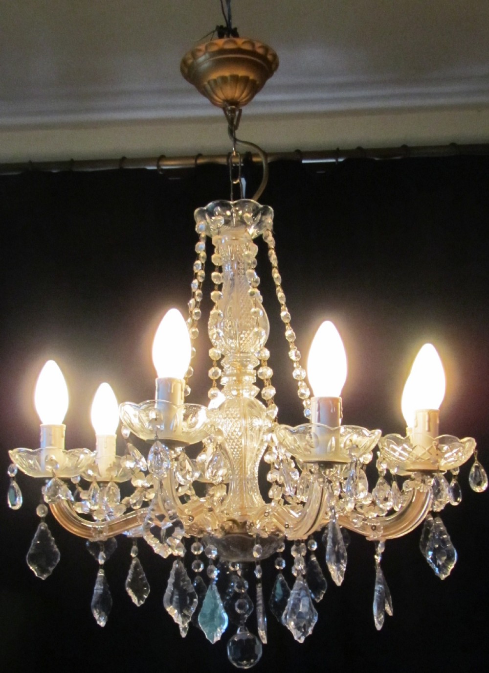 A Charming Glass and Brass 8 Lamp Chandelier