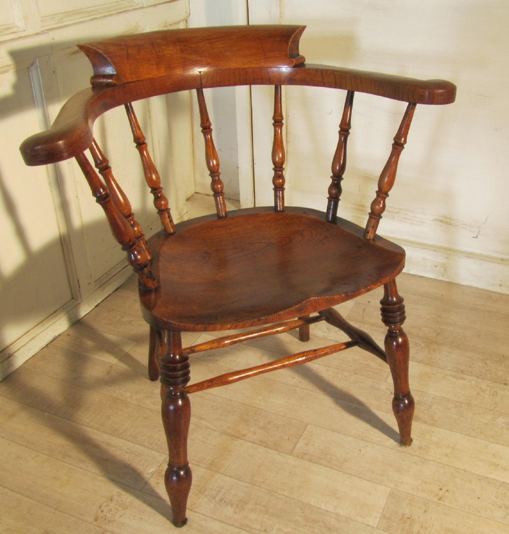 Early 19th Century Elm & Ash Smokers Bow Office or Desk Chair