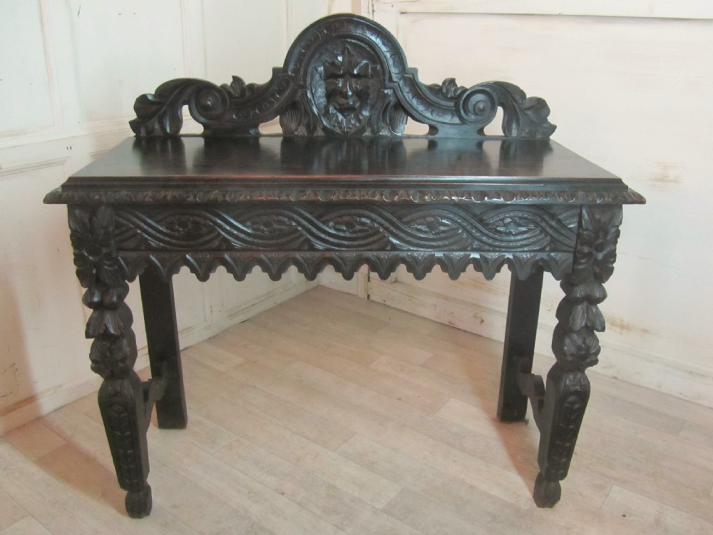 Superbly Carved Green Man, Oak Hall Table