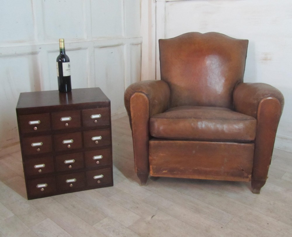 A French Art Deco Shabby Leather Club Chair