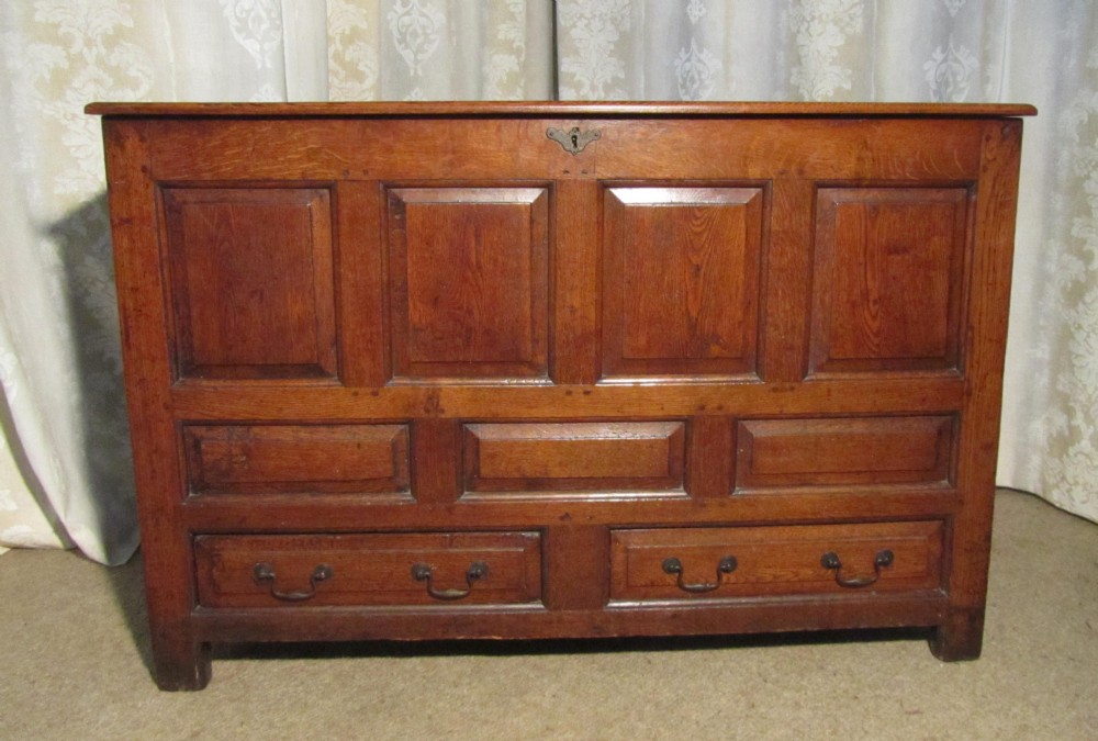 Georgian Oak Panelled Two Drawer Mule Chest 