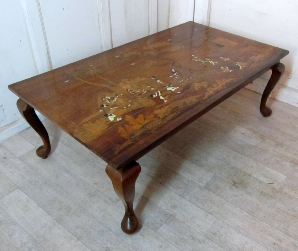 A Stunning Art Deco Inlaid Coffee Table in an Indian Theme