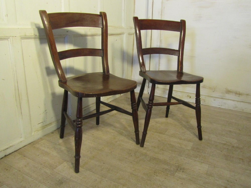 A Pair Victorian Beech and Elm Bar Back Kitchen  Chairs