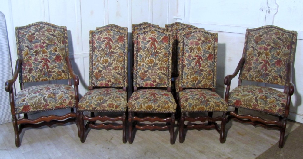  Superb Set of 10 Upholstered French Oak Dining Chairs