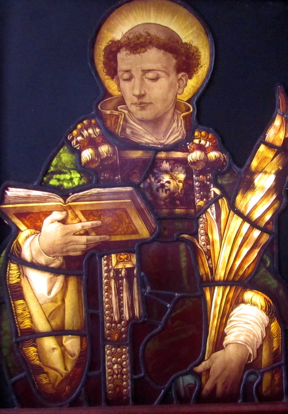 Painted and Stained Glass Window, Leaded Glass Church Window Saint Anthony