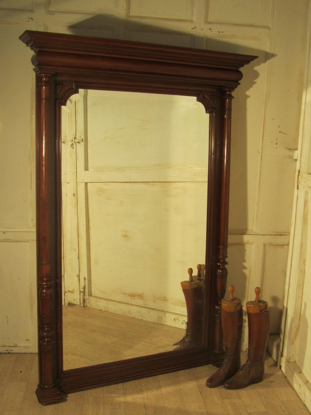 A Very Large French Carved Walnut Wall Mirror